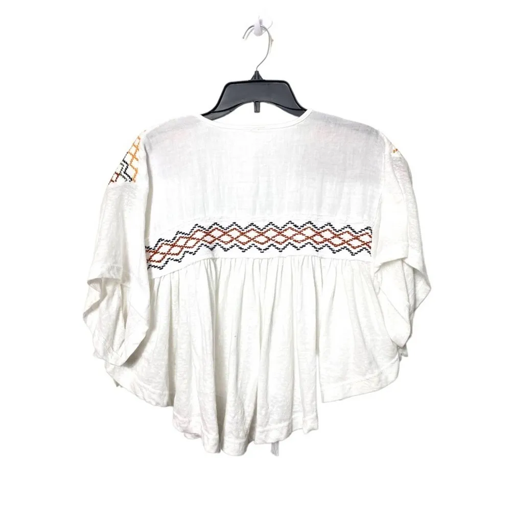 FREE PEOPLE Market Embroidery Trim Tassel Tie V-Neck Dolman Sleeve Top - Image 3