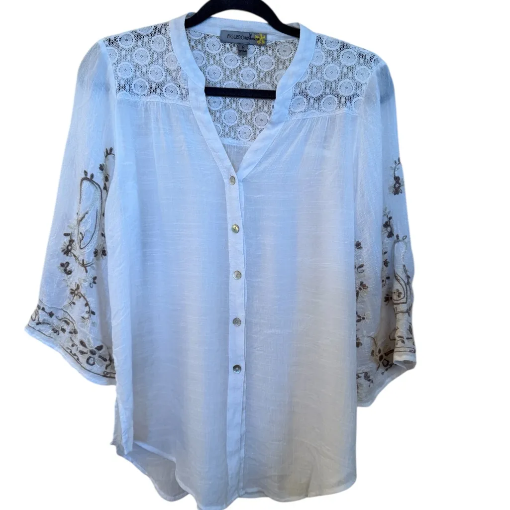 Figluerola&flower button down blouse SM. White Size undefined - Image 2