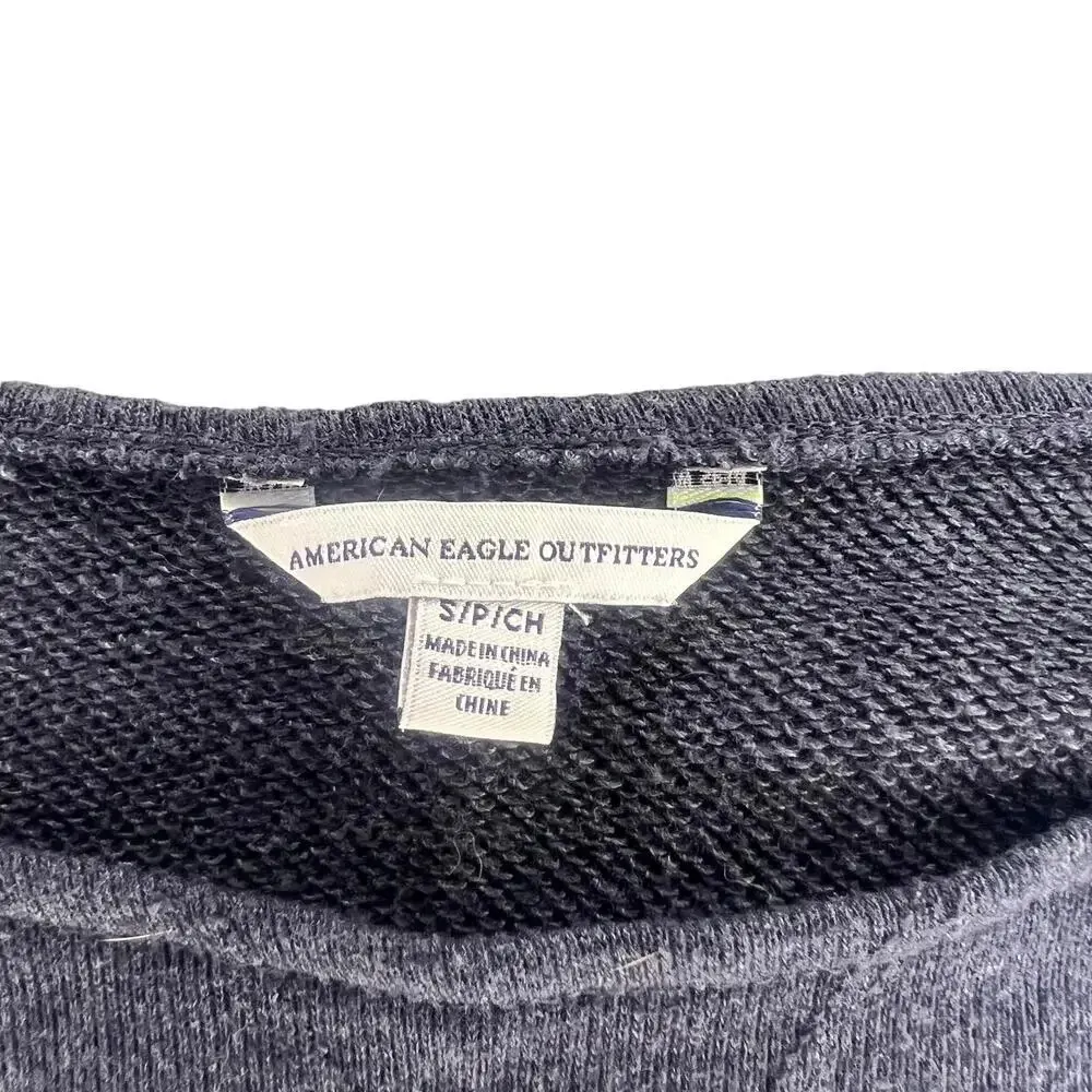 American Eagle Womens Small Gray Floral Embroidered Bell Sleeve Pullover Sweater - Image 3