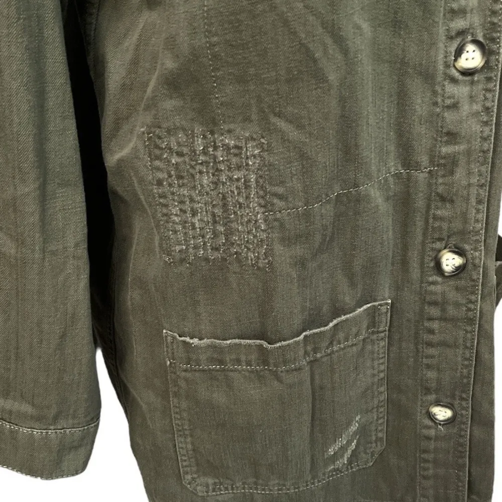 Topshop Lightweight Distressed Utility Shirt Jacket Army Green Size 4 - Image 5