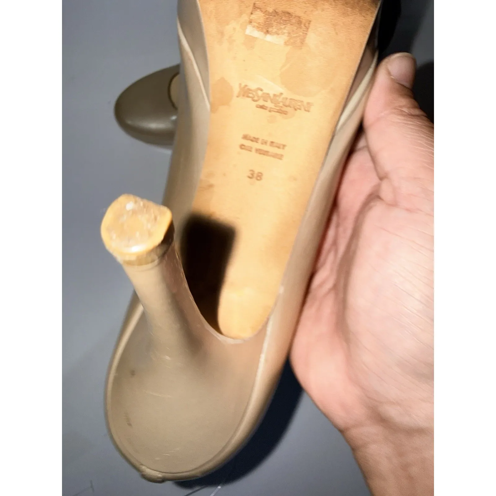 YSL YVES SAINT LAURENT LA PERLE 75 PUMP PATENT LEATHER PLATFORM SHOES 38 Y2K - Image 9