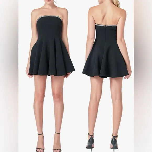 NEW Anthropologie Endless Rose Jewel Trimmed Flounce strapless Mini black sz XS - Image 2