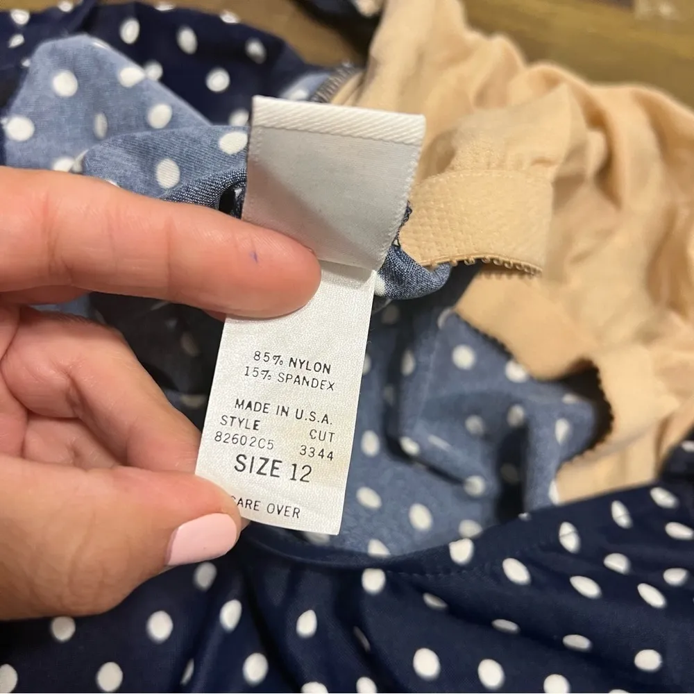 Sandcastle by Catalina Retro Pin Up Polka Dot One Piece Bikini Blue Vintage 12 Size M - Image 6