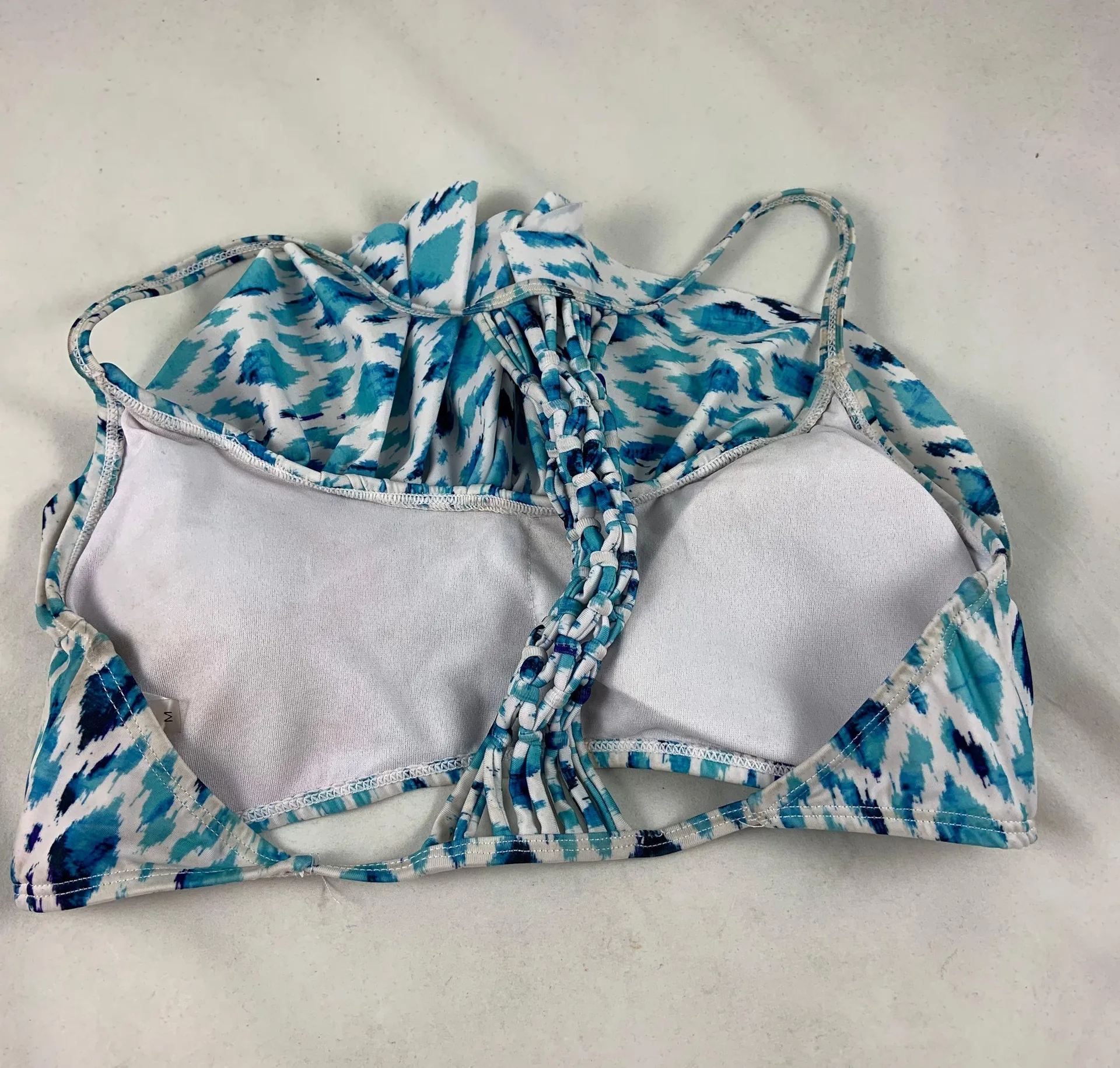 Medium Tribal Blue White Razorback Bikini Top - Image 2