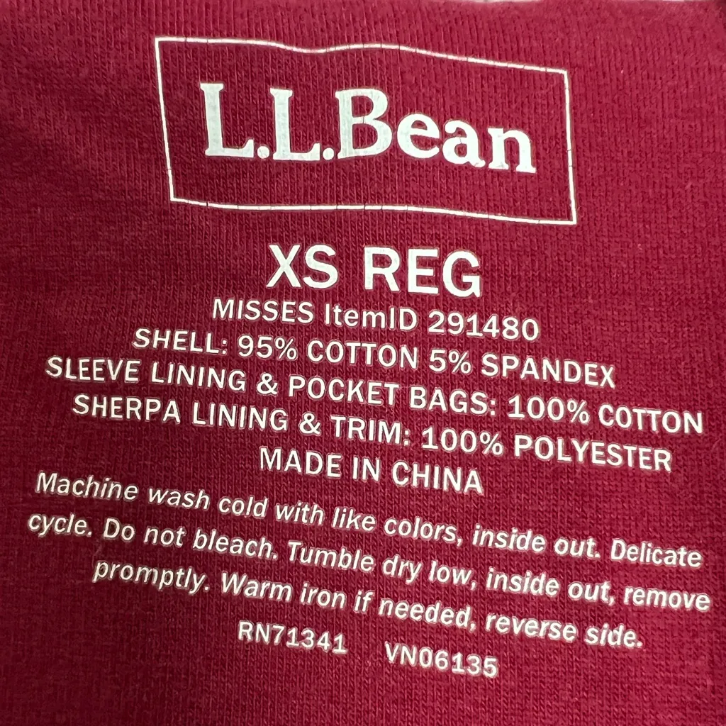 L.L Bean Womens Red Sherpa Lined Zip Hoodie Jacket - Image 6