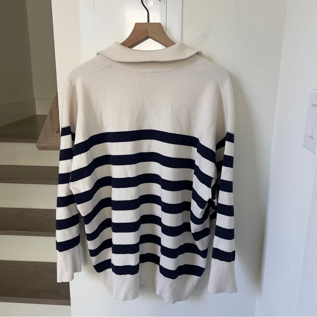 Free People Coastal Stripe Pullover in Champagne Navy Blue Combo - Image 5