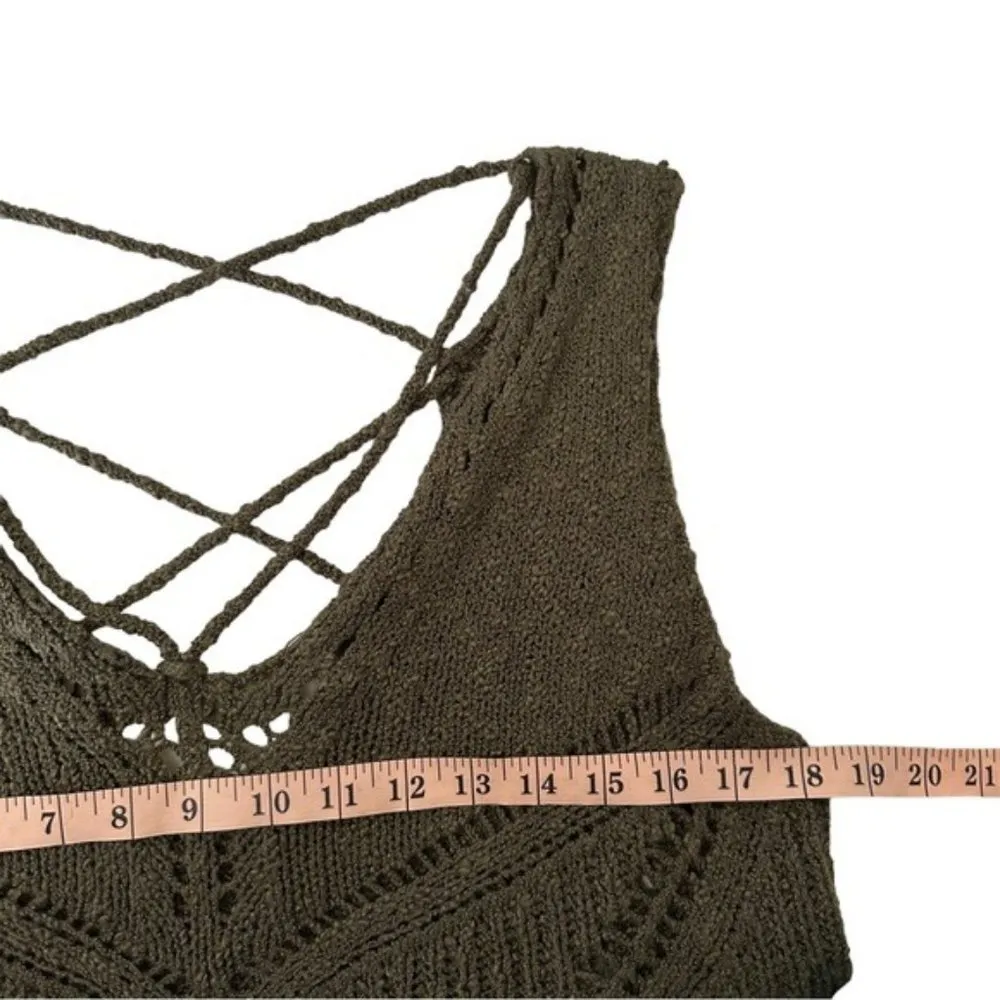 Lush Green Open Knit Boho Bohemian Sleeveless Sweater Style Top Small - Image 4