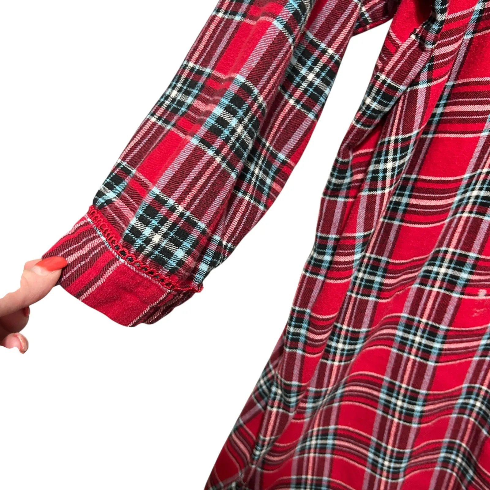 VTG Laura Scott Nightgown 2X Red Plaid Babydoll Ruffle Hem Cottagecore Sleepwear - Image 4