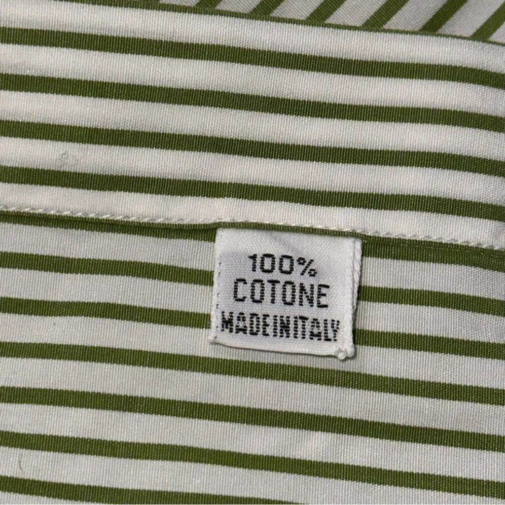Finamore 1925 Napoli Women’s 44 10 Green White Striped Cotton Button Down Shirt - Image 5