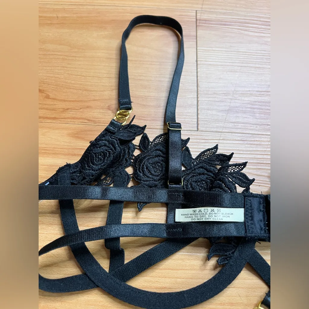 Roma Confidential Ebony Rose Waspie Bra Guipure Lace Black Sz M Size M - Image 10