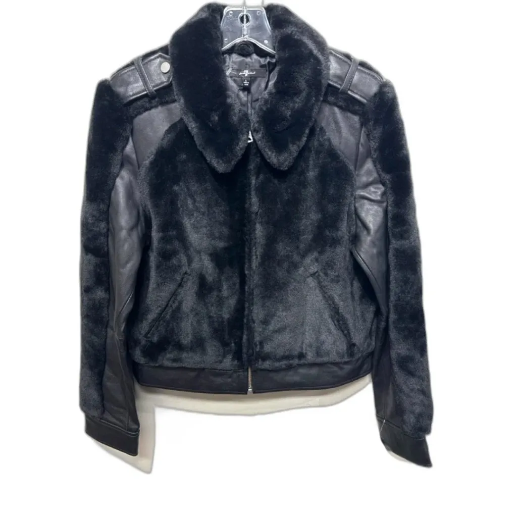 NWT NEW 7 For All Mankind Leather & Faux Fur Bomber Jacket Size L - Image 6