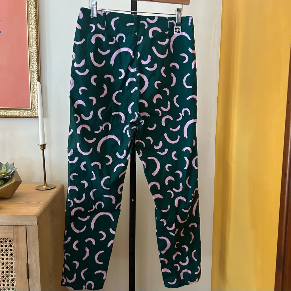 Lucy & Yak Camden Trouser Pants Organic Cotton Boho Luzon Print Green Pink 30R Size 30 - Image 3