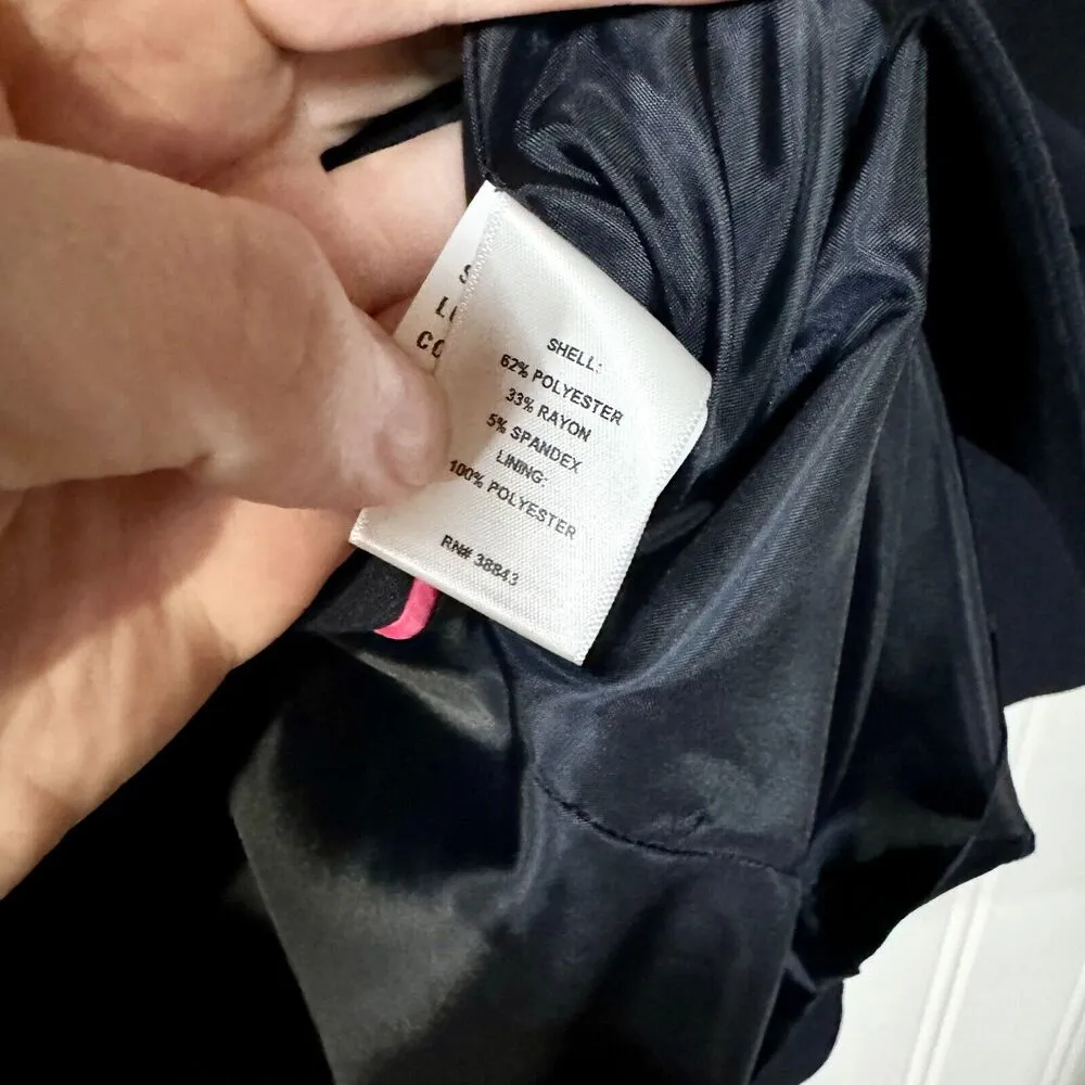 TAHARI Jacket Women Size M Button Down Navy Blue Pleated Collared Polyester - Image 6