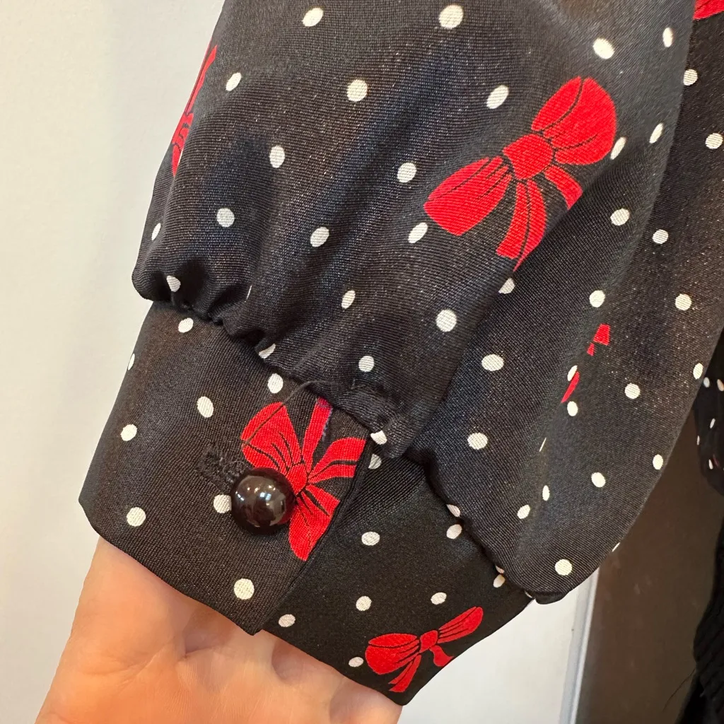 Vintage Miss Oops of Cali Red Bow Polka Dot Pinup Retro Rockabilly Dress Size M Black Size M - Image 5
