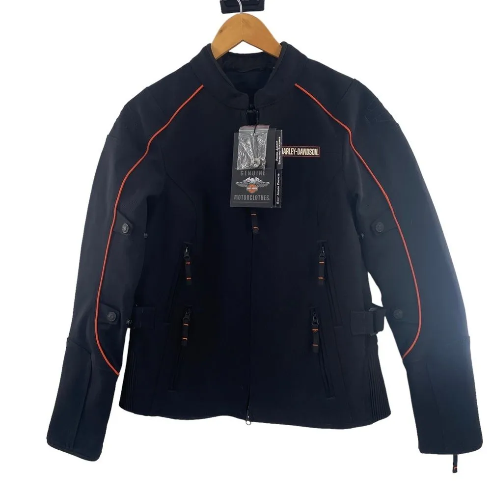 Harley Davidson Fennimore Stretch‎ Moto Riding Jacket Womens M Tall Black Orange Size M - Image 2