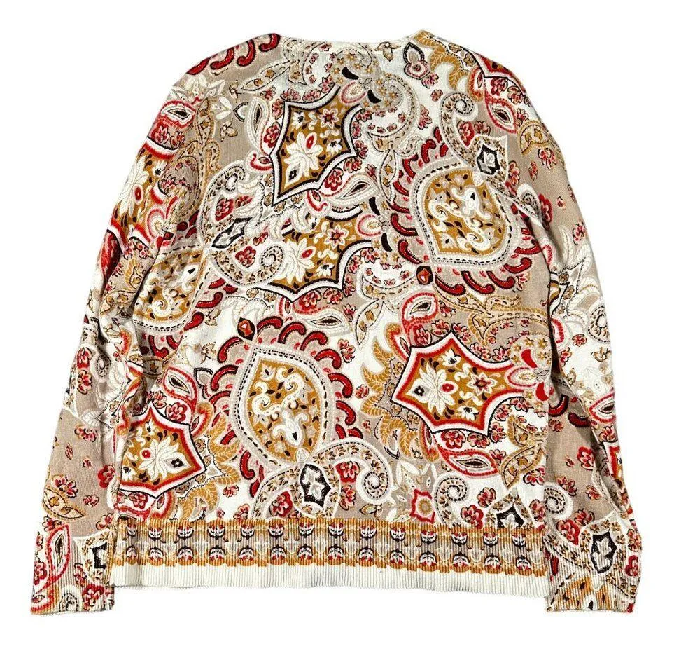 Croft & Barrow Womens Large Paisley Print Round Neck Long Sleeve Cardigan - Image 5