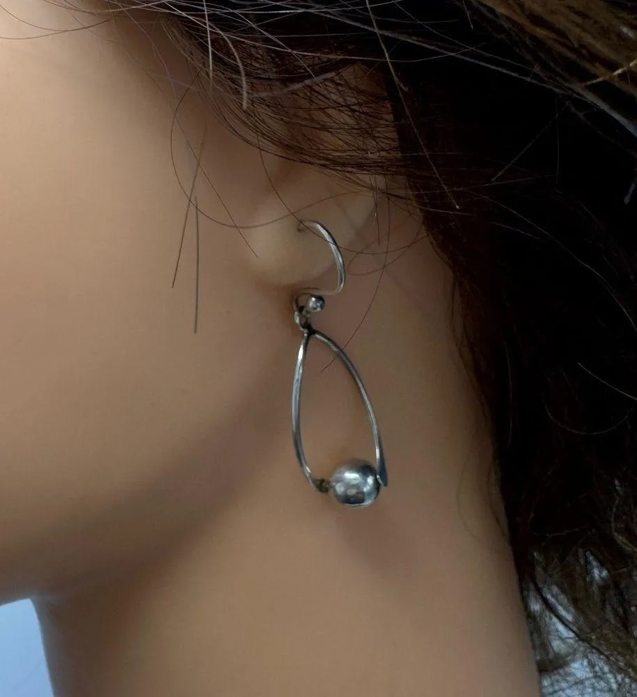 925 Silver Dangle Drop Moon Earrings Minimalist Modern Handmade in Mexico - Image 2