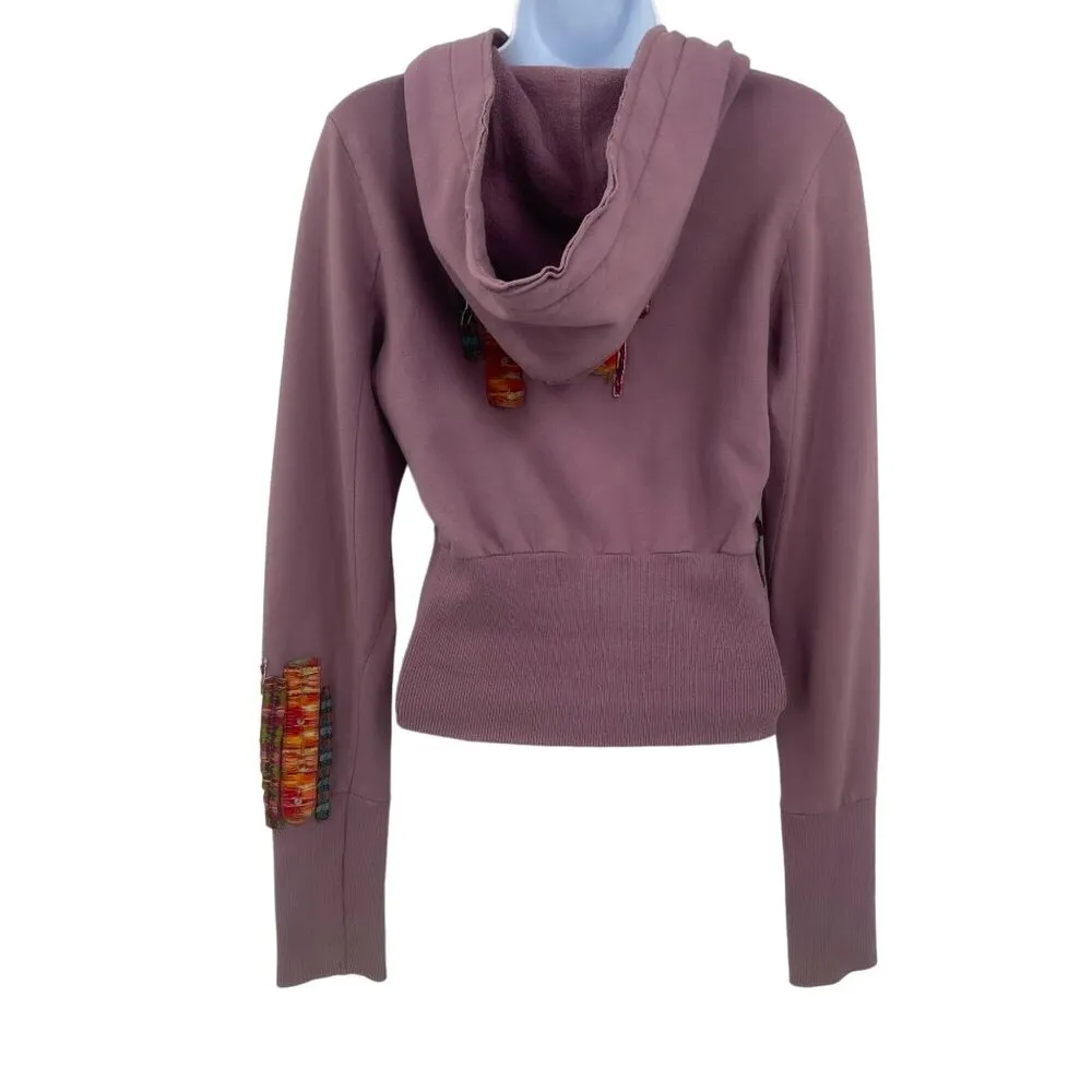 Vintage Free People Abstract Boho Hooded Zip Up Jacket Coat Purple Small - Image 5