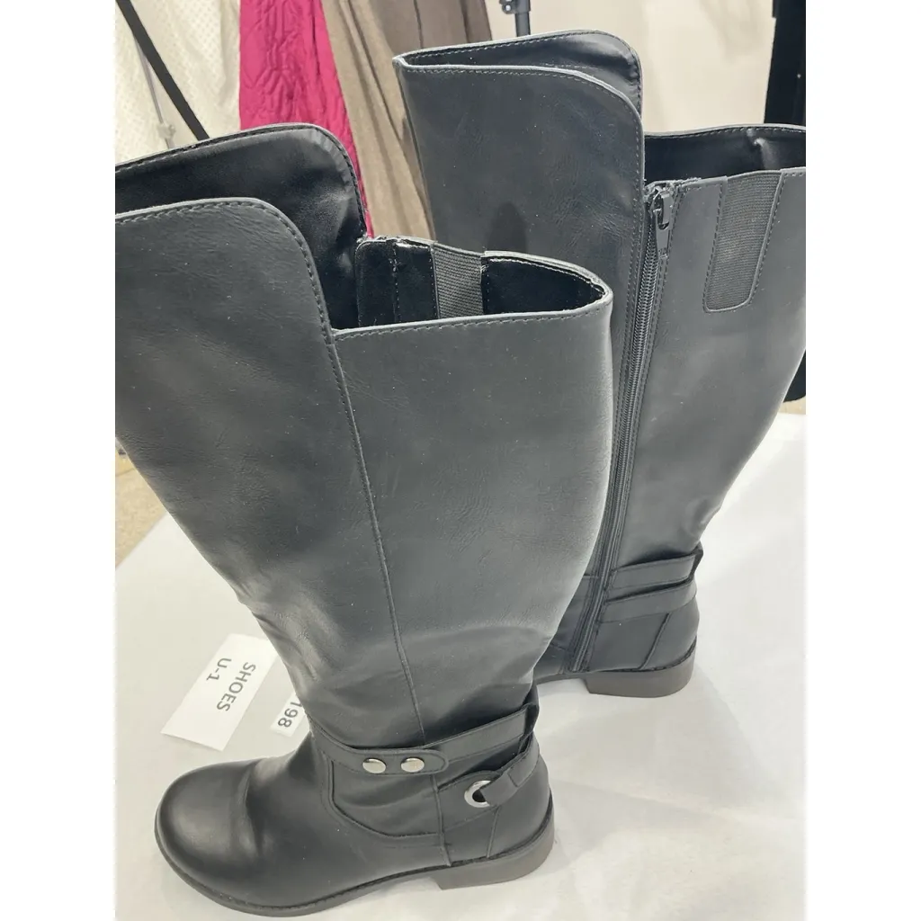 Womans WC AZ Cuala Knee High Riding Boots 8 M Black Full Zip Buckle Accent NWOT - Image 4