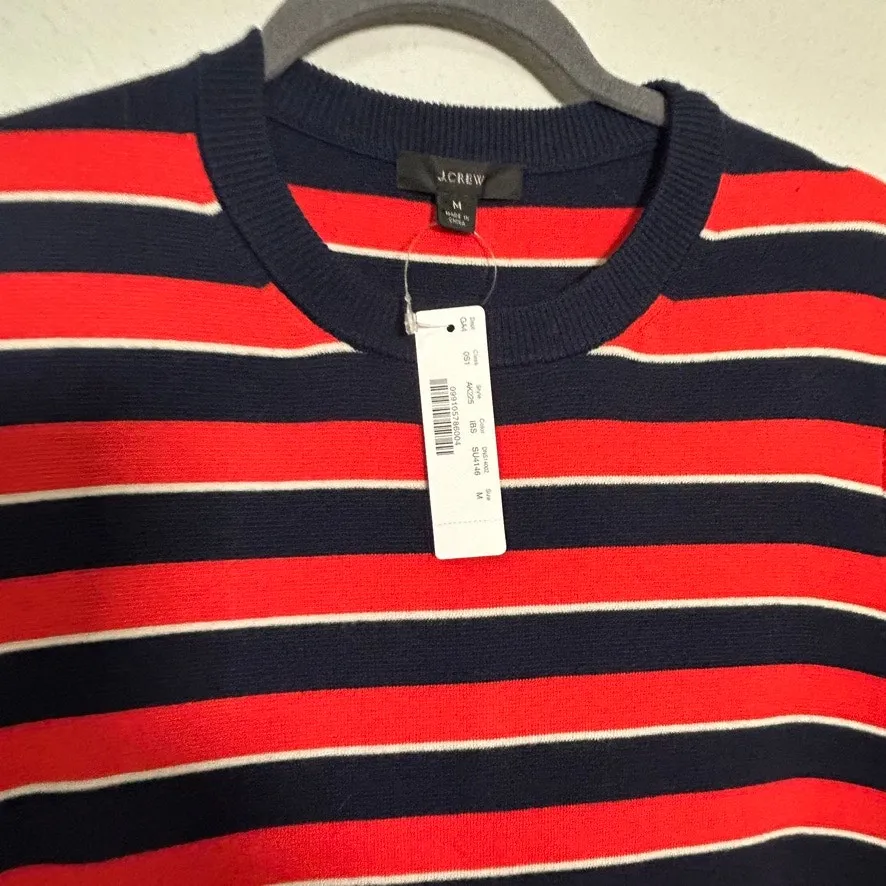 NEW J. Crew Short-Sleeve Striped Sweater Knit Dress Red Blue Wool Md Academia - Image 7