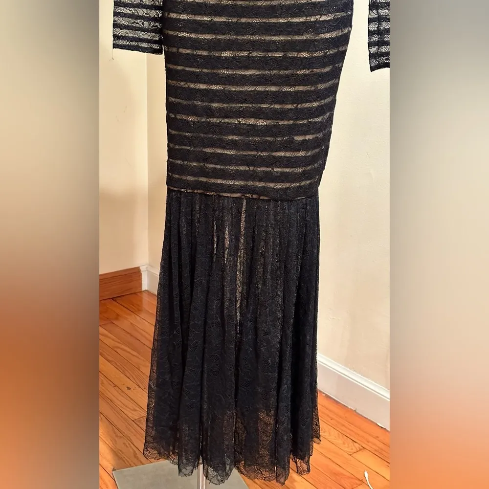 Tadashi Shoji Mermaid Delicate All Lace Gown SZ 4 Black Lace Beige Line … - Image 2