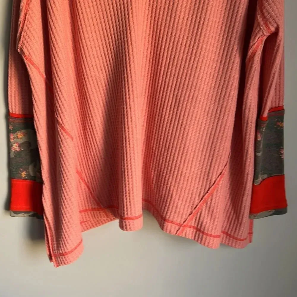 Free People We The Free Peach Thermal Lovin Leopard Thermal Top Print Cuffs - Image 6