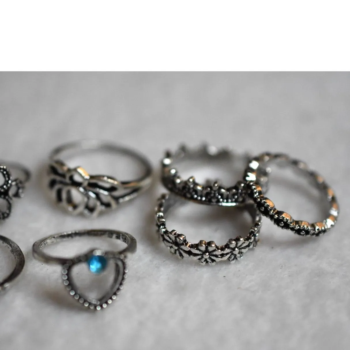 NWOT 12pc Set Stackable Silver Tone Blue Rhinestone Size 6 to 8.5 Rings - Image 4