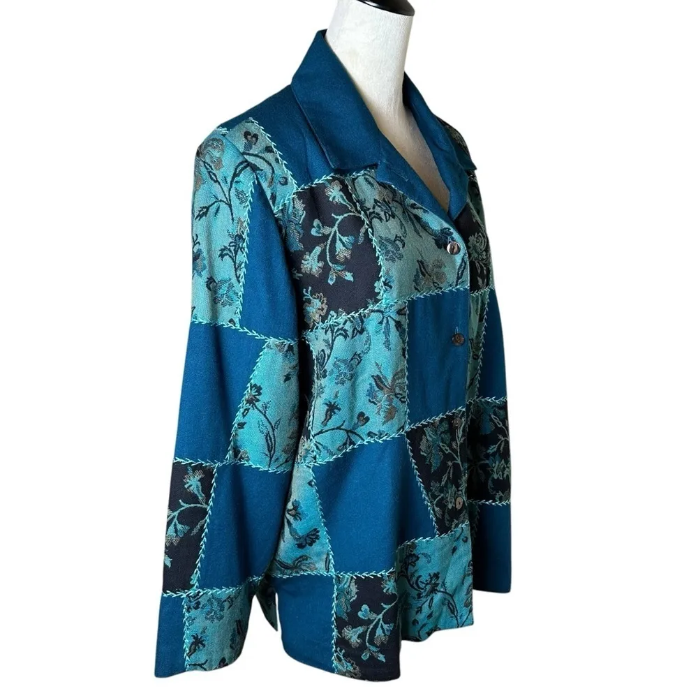 The Tog Shop Boho Floral Patchwork Jacket XL | Retro Folk Statement Blazer Y2K Blue - Image 4