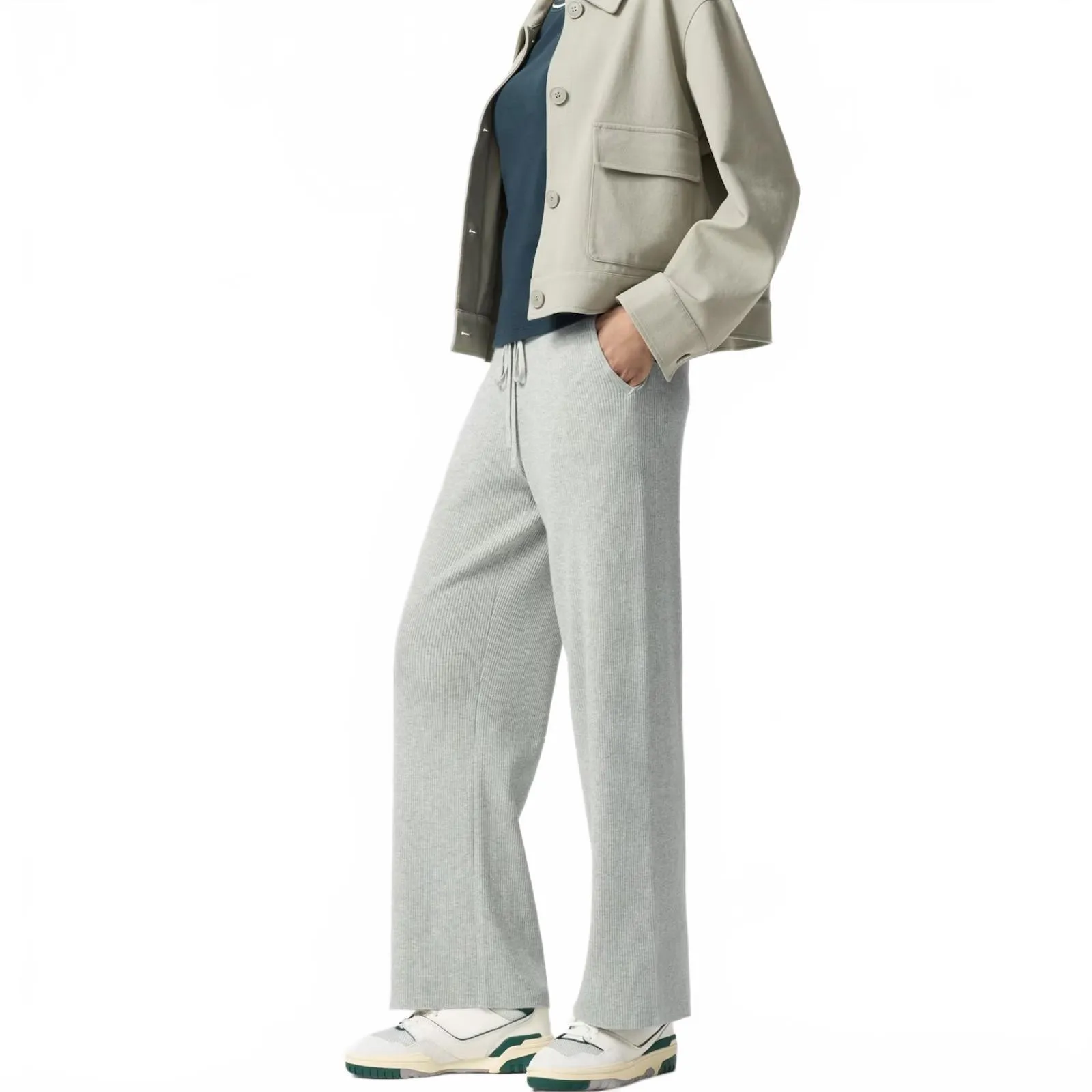 Uniqlo Washable Ribbed Knit Pants NWT Green XL - Image 2