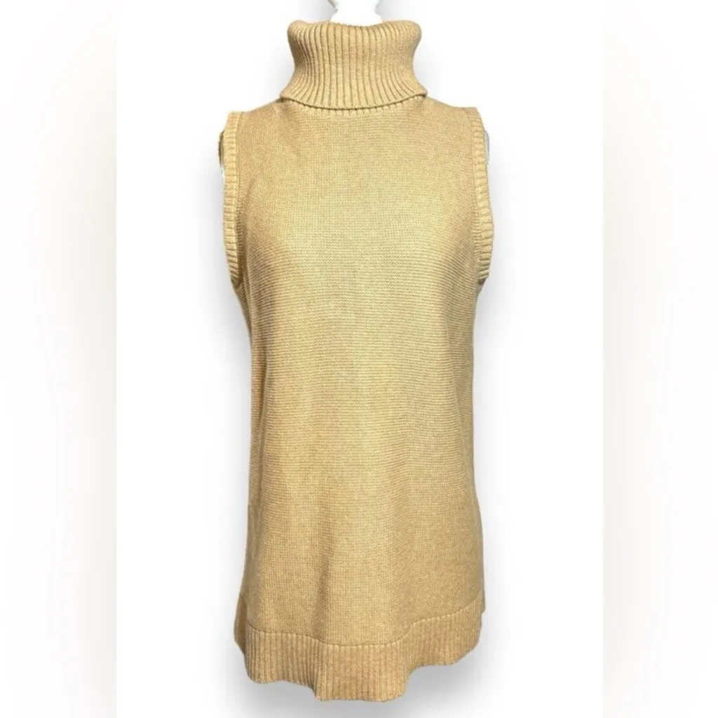 J. CREW sz S Womens Tan Chunky Knit Sleeveless Pullover Turtleneck Sweater Chic - Image 2