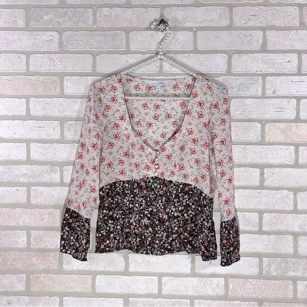 Intermix Doryll Bell Sleeve Silk Floral Print Blouse Size 6 - Image 5