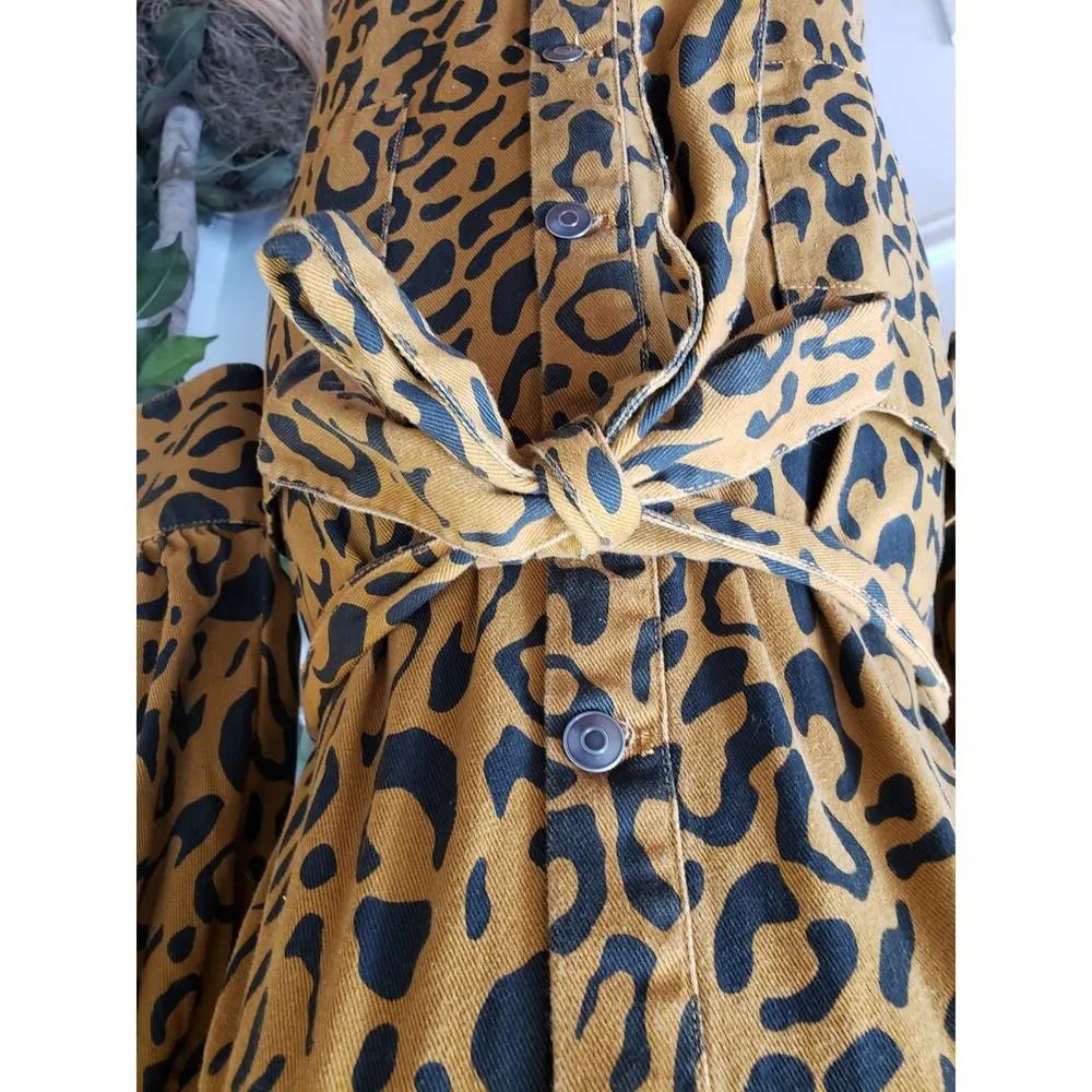 Future Collective Shirt Dress Women's Size 6 Leopard Print Button Front Belted Brown - Image 10