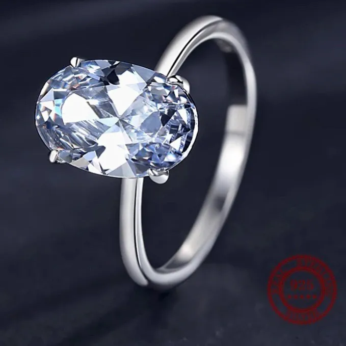 SIZE 5 925 Sterling Silver Oval Clear Zirconia 3CT Engagement Ring - Image 3