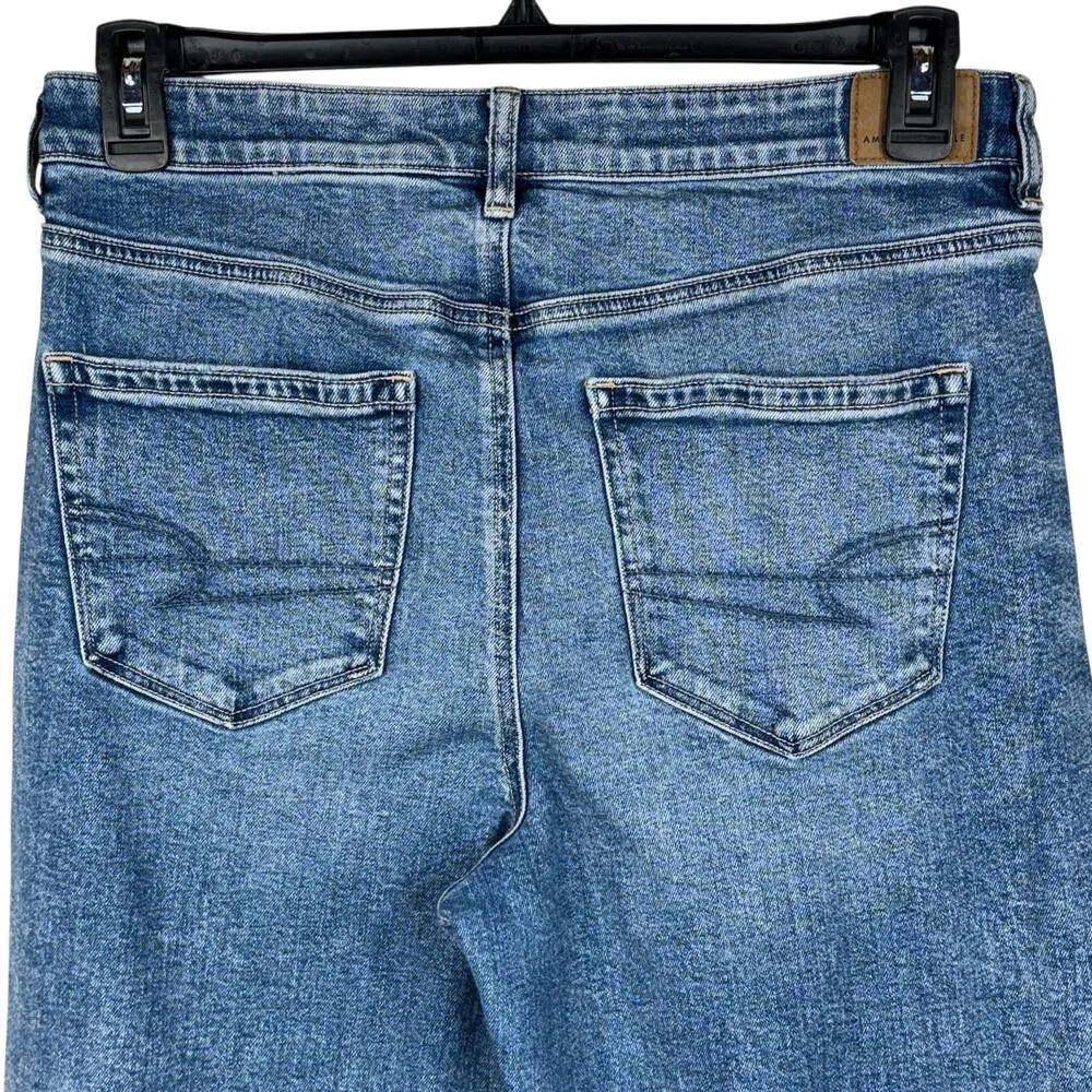 American Eagle SZ 10 Mom Jeans Strigid Distressed Rips Hi-Rise Zip-Fly Pockets - Image 6