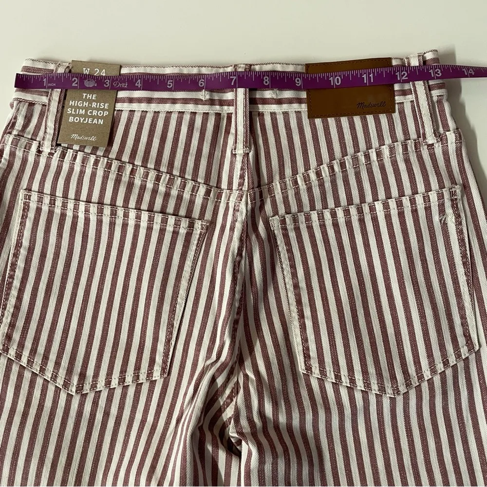Madewell Red & Cream Striped “The High Rise Slim Crop BoyJean” Jeans Size 24 NWT - Image 4