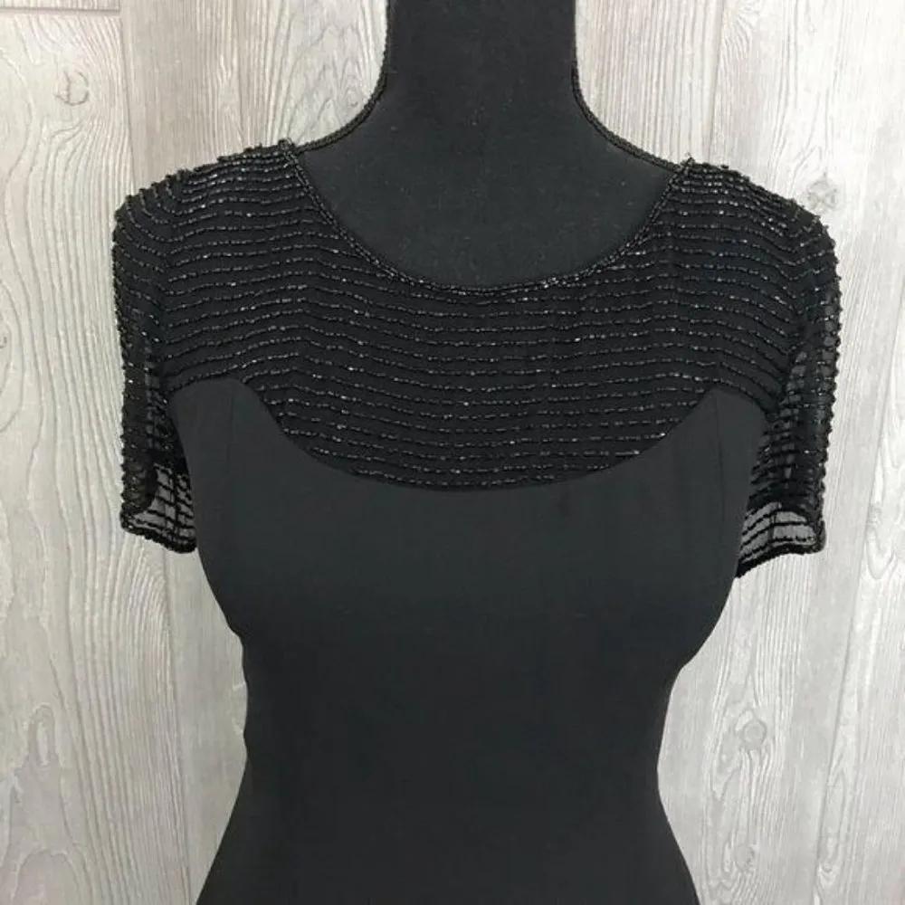 Adrianna Papell evening dress beaded top and short sleeve shoulders fitted gown - Image 2