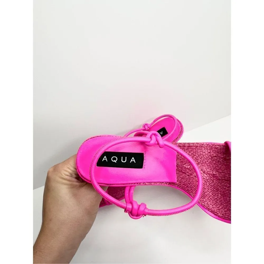 AQUA Sandals Womens Size 9 Square Toe Pink‎ Raffia Detail Slip On Heel NEW - Image 8