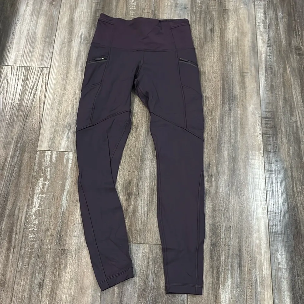 Lululemon Toasty Tech Eggplant Purple Zipper Pocket Leggings size 6 lined tights - Image 7