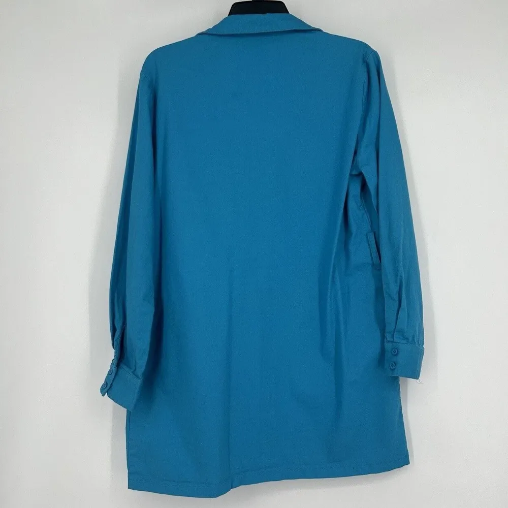 PLT Pretty Little Thing Blue Shacket Button Front Pockets Lightweight Size 8 - Image 7