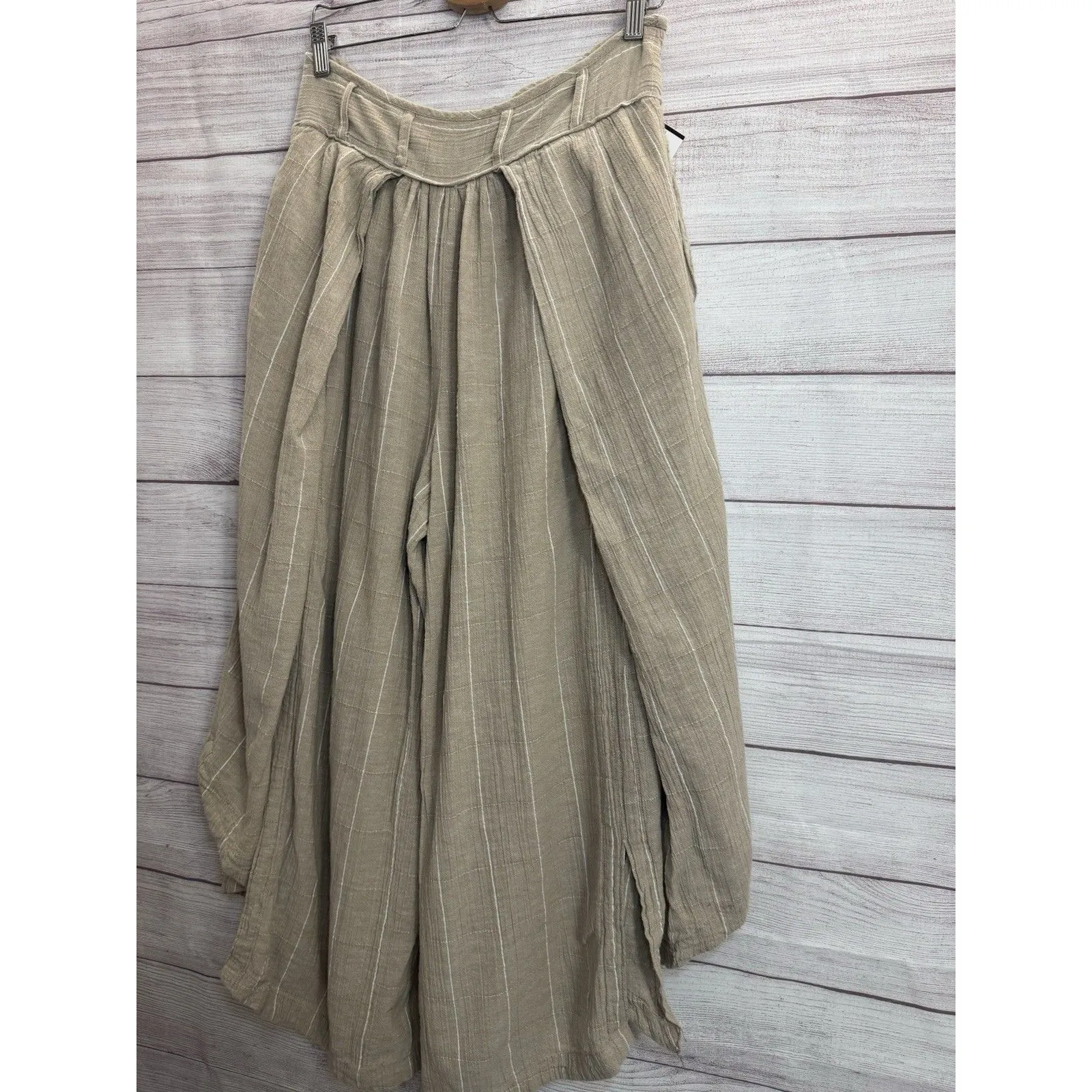Free People Luna Cover Movement Pants Womens  High Rise Wide Leg Khaki Sz Large - Image 5