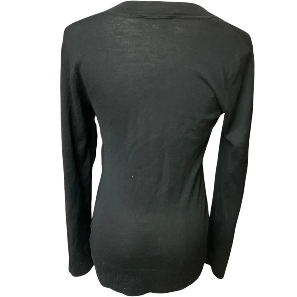 Tory Burch Black Merino Wool V Neck Cardigan Sweater Size XS Long Sleeve Knit‎ - Image 5