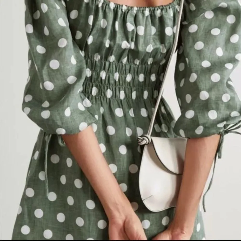 Faithfull The Brand Armina Mini Dress Emelda Dot Print Slate Green linen Small - Image 15