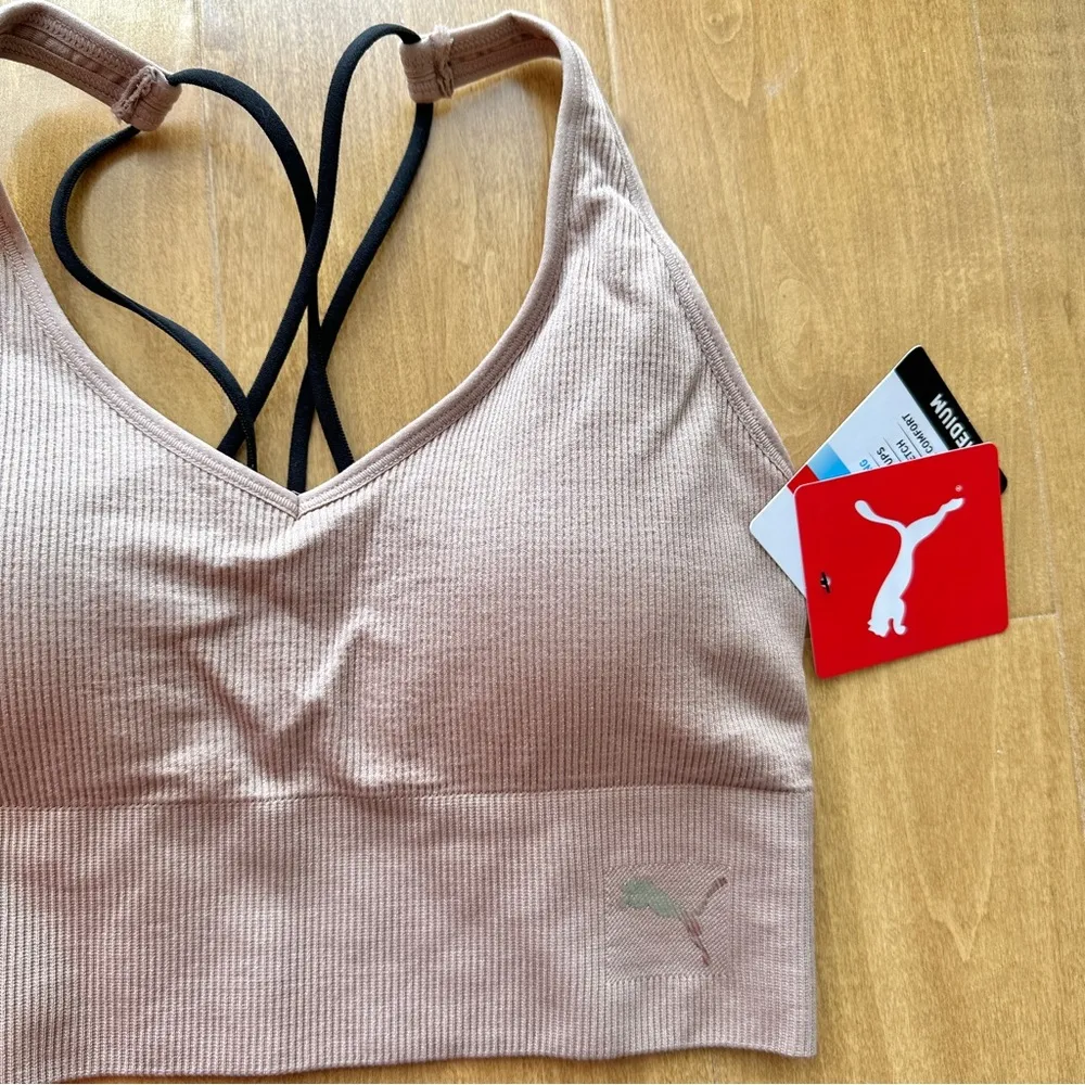 Puma Low Support Ribbed Seamless Bra, Bark/Blush Pink, Size Medium - Image 7