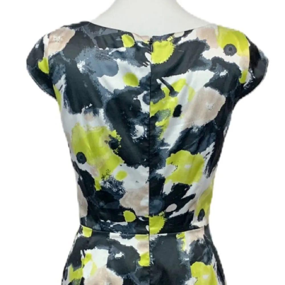 Antonio Melani Sheath Dress Black Yellow Gray Floral Satin Women's Size 4 - Image 11