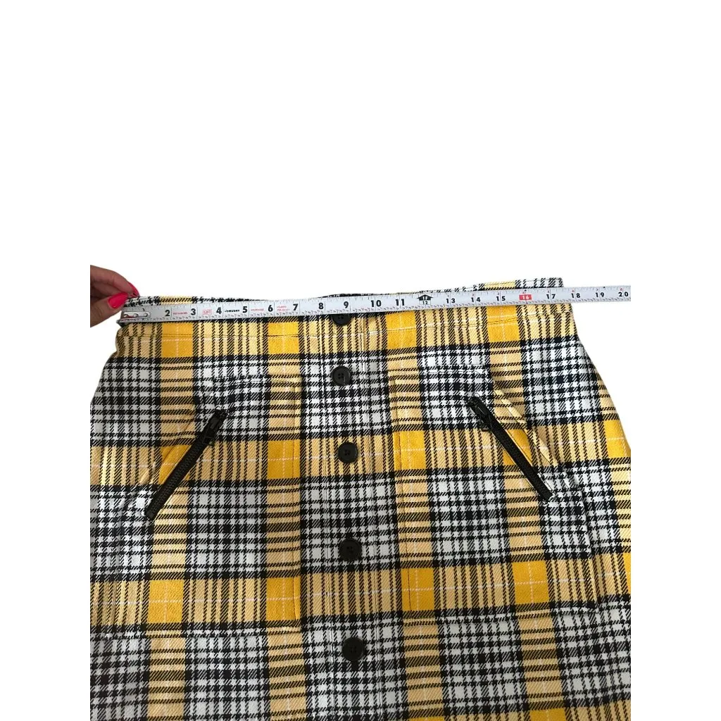 VERONICA BEARD Yellow Black Plaid Button Skirt Size 12 - Image 5