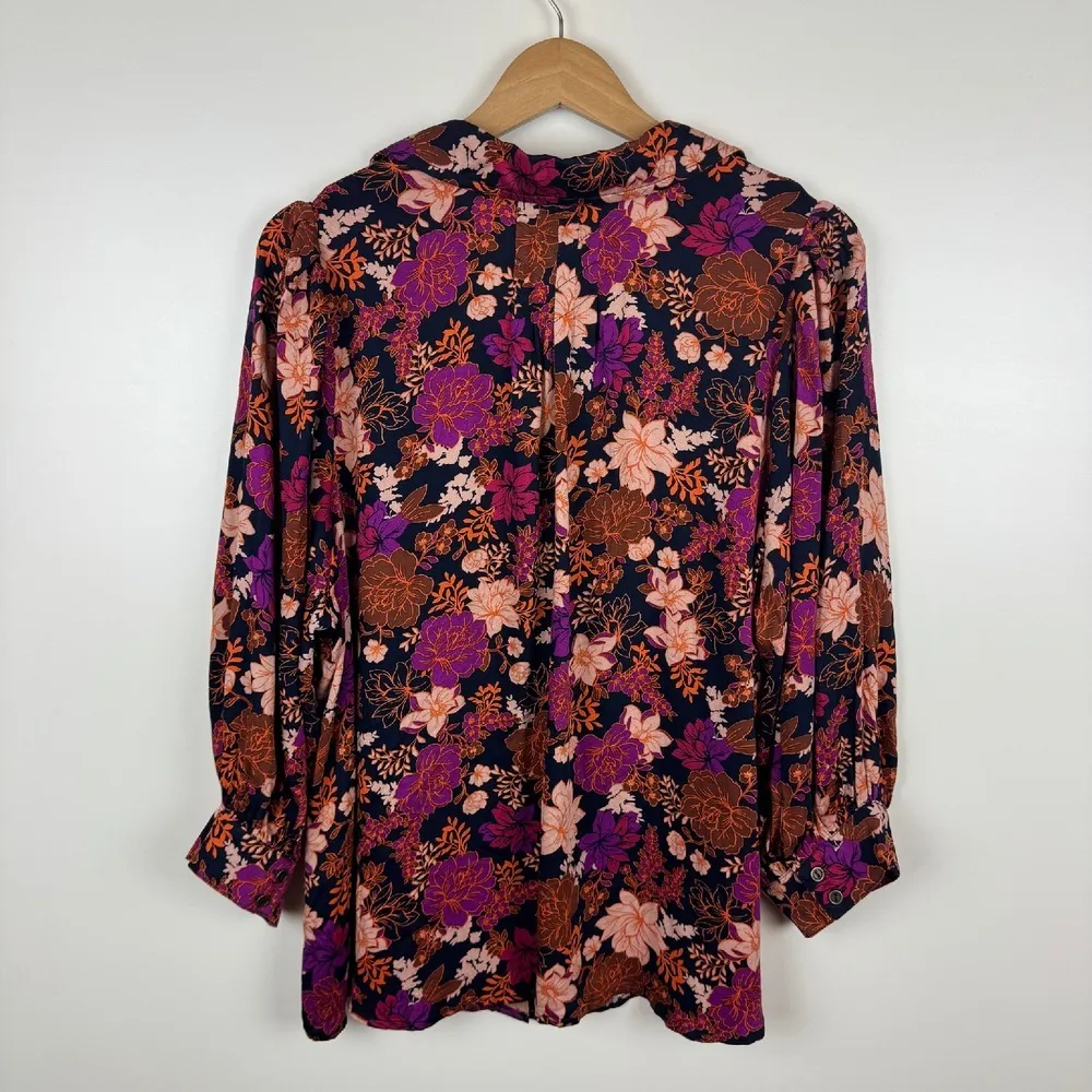 Democracy Blouson Sleeve Button Down Pleated Floral Woven Shirt‎ Sz 2X Bohemian - Image 8