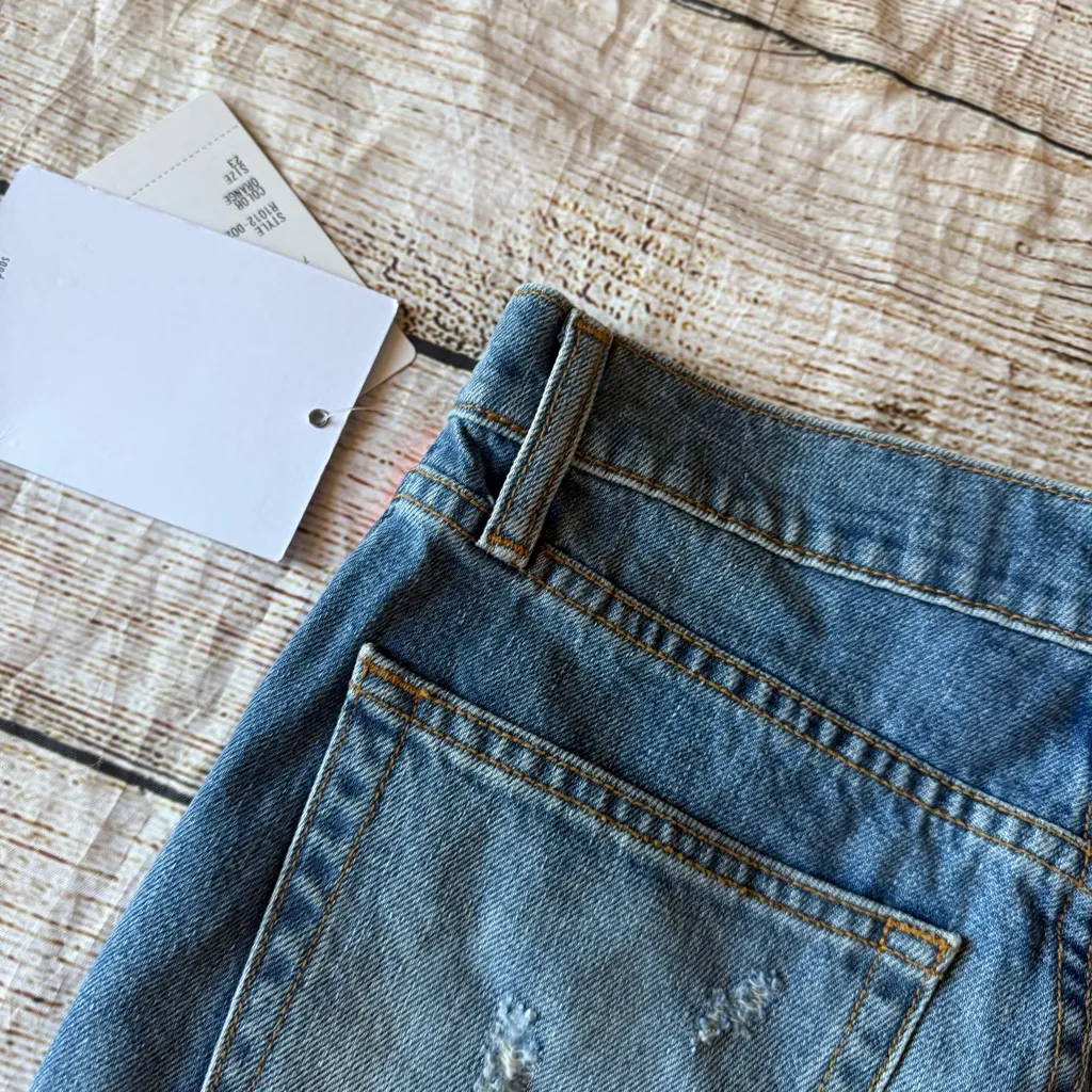 Sandrine Rose Neon Orange Zipper Accent Cutoff Jean Denim Shorts NWT Size 23 Blue - Image 10