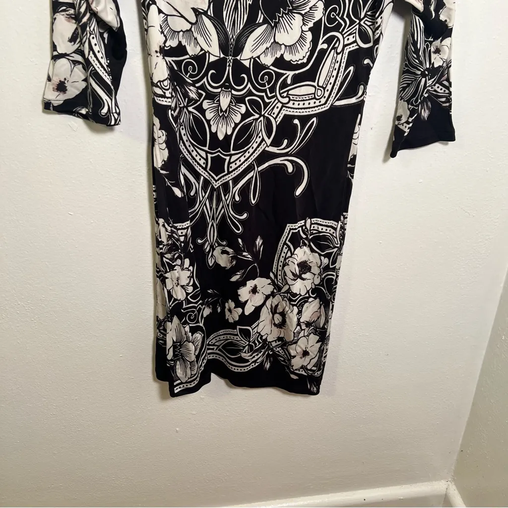 White House Black Market Off Shoulder Mini Tunic Dress Black Floral S - Image 7