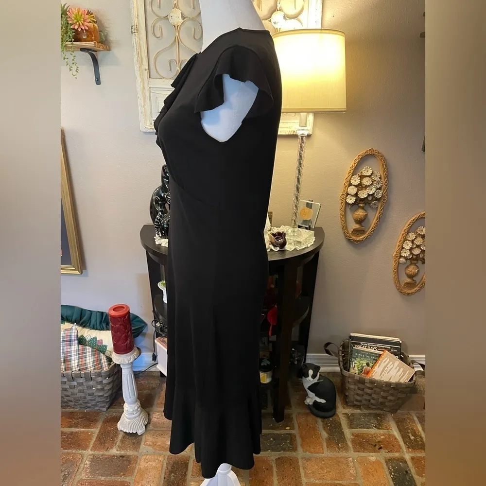 Esprit vintage little black dress with ruffled cap sleeves & detail. - Image 4