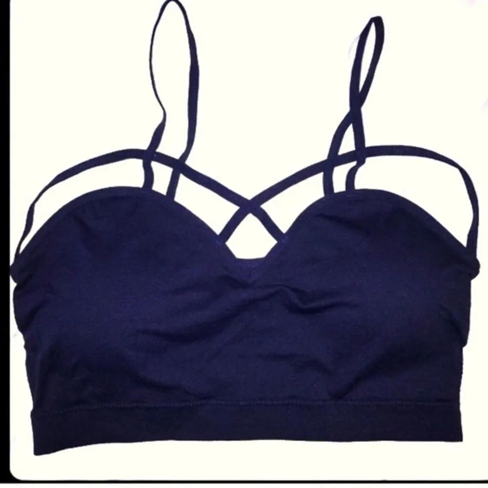 Navy Blue Strappy Padded Wire-Free Bra Size Small/Medium - Image 6